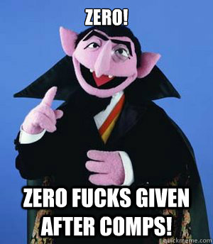 Zero!  Zero fucks given after comps!  