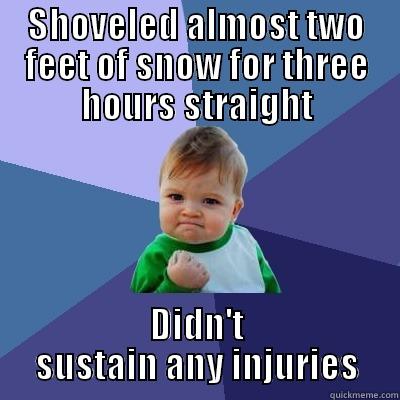 SHOVELED ALMOST TWO FEET OF SNOW FOR THREE HOURS STRAIGHT DIDN'T SUSTAIN ANY INJURIES Success Kid