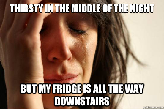 thirsty in the middle of the night but my fridge is all the way downstairs - thirsty in the middle of the night but my fridge is all the way downstairs  First World Problems