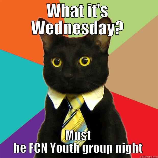 WHAT IT'S WEDNESDAY? MUST BE FCN YOUTH GROUP NIGHT Business Cat