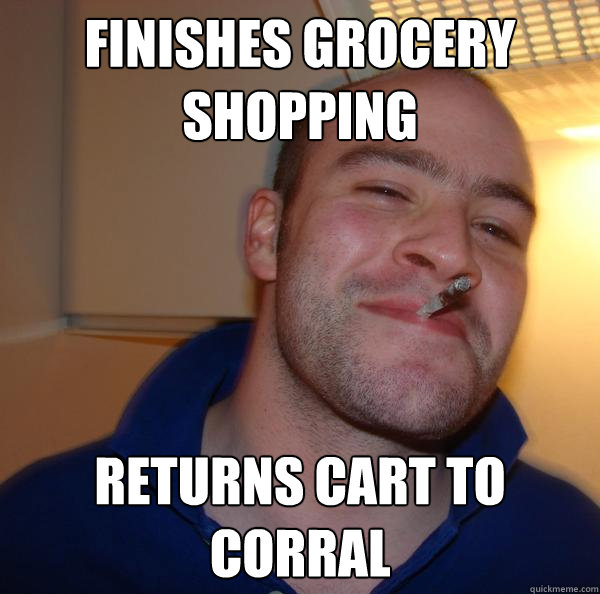 Finishes grocery shopping Returns cart to corral - Finishes grocery shopping Returns cart to corral  Misc