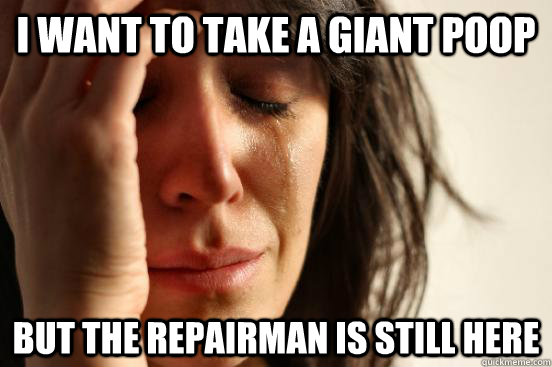 I want to take a giant poop but the repairman is still here  First World Problems