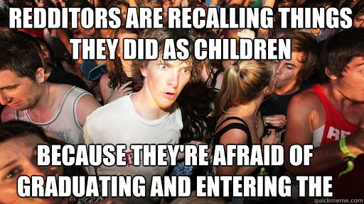 Redditors are recalling things they did as children because they're afraid of graduating and entering the real world  Sudden Clarity Clarence