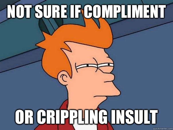 not sure if compliment or crippling insult - not sure if compliment or crippling insult  Futurama Fry