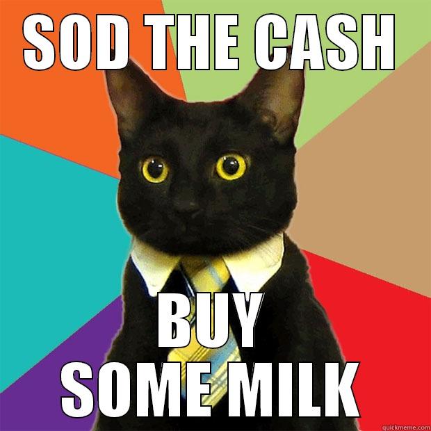 SOD THE CASH BUY SOME MILK Business Cat