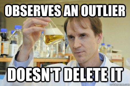 Observes an outlier Doesn't delete it - Observes an outlier Doesn't delete it  Good Guy Scientist