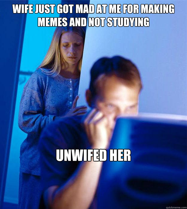 Wife just got mad at me for making memes and not studying unwifed her  Redditors Wife