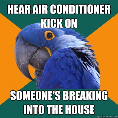 Hear air conditioner kick on someone's breaking into the house  Paranoid Parrot