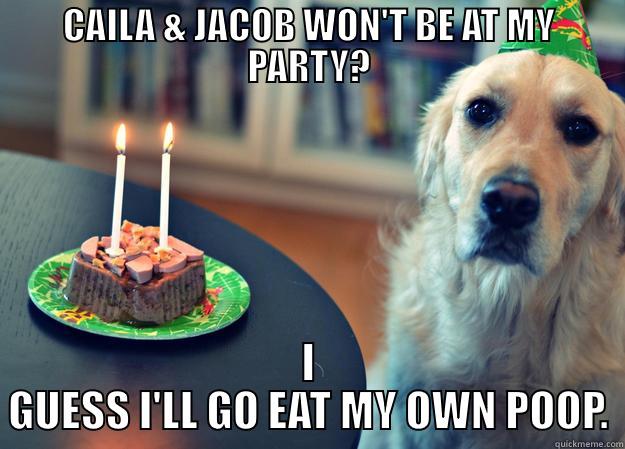 CAILA & JACOB WON'T BE AT MY PARTY? I GUESS I'LL GO EAT MY OWN POOP. Sad Birthday Dog