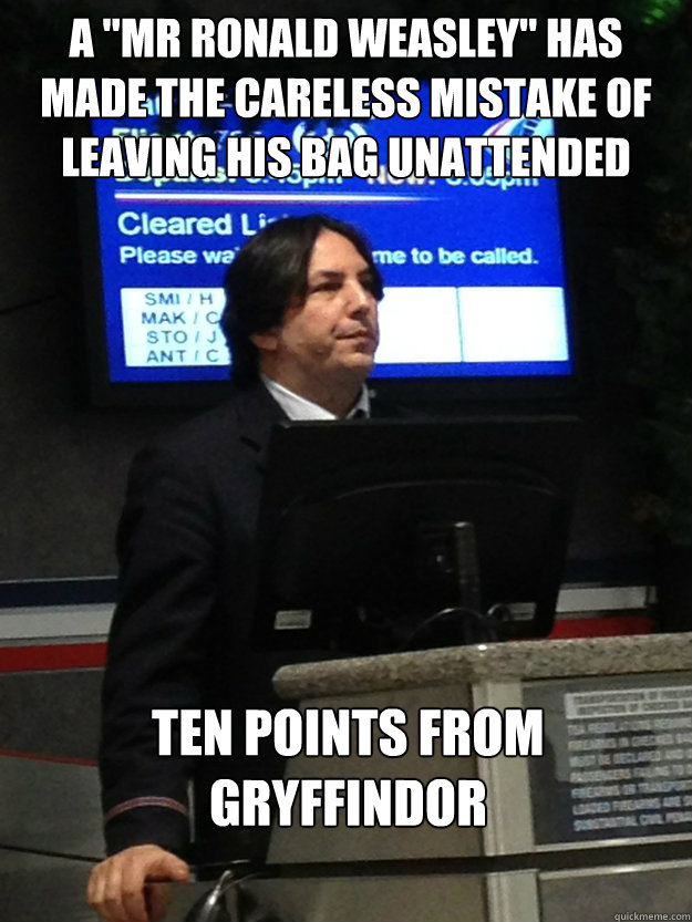 A mr Ronald Weasley Has Made The Careless Mistake Of Leaving His Bag Unattended Ten Points 