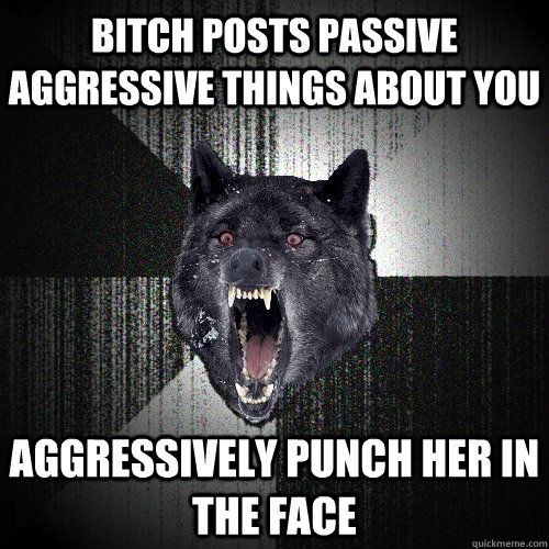bitch posts passive aggressive things about you aggressively punch her in the face  Insanity Wolf