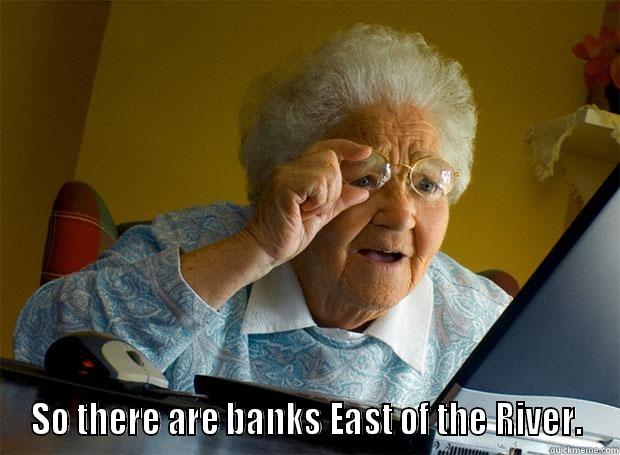  SO THERE ARE BANKS EAST OF THE RIVER. Grandma finds the Internet