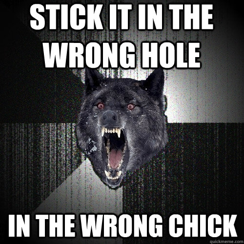 stick it in the wrong hole in the wrong chick  Insanity Wolf