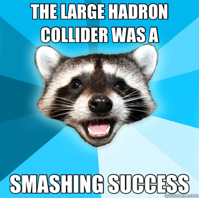 THE LARGE HADRON COLLIDER WAS A SMASHING SUCCESS  Lame Pun Coon