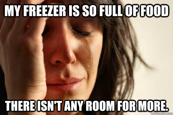 My freezer is so full of food there isn't any room for more.  First World Problems