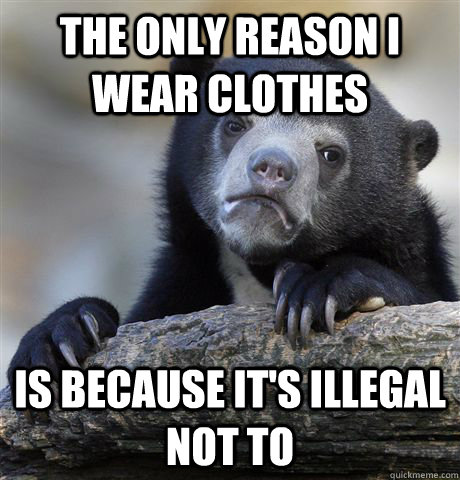 the only reason I wear clothes is because it's illegal not to  Confession Bear
