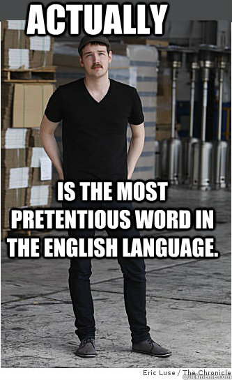 Actually Is the most pretentious word in the english language.   