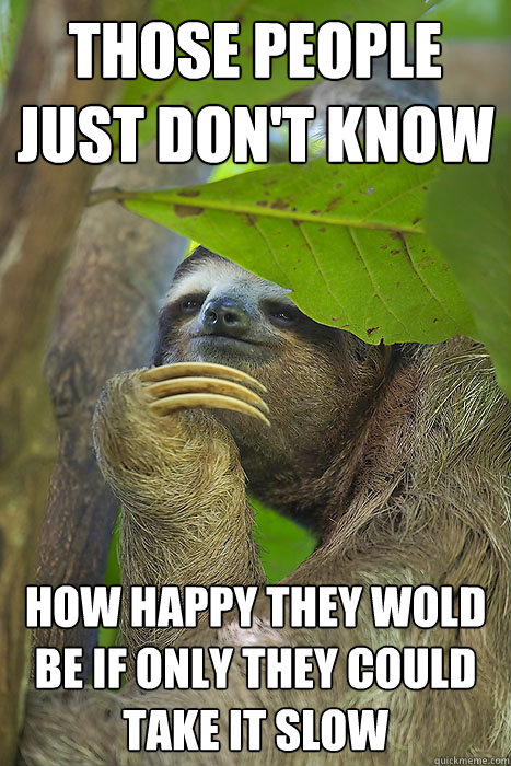 Those people just don't know how happy they wold be if only they could take it slow  Philososloth