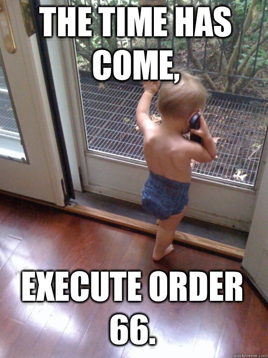 The time has come, Execute order 66. - The time has come, Execute order 66.  Tough Love Baby