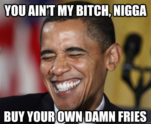 You ain't my bitch, nigga Buy your own damn fries  Scumbag Obama