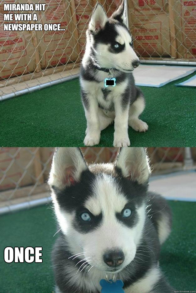 Miranda hit 
me with a 
newspaper once... once  Insanity puppy
