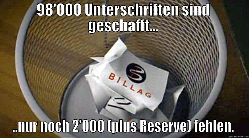 98'000 UNTERSCHRIFTEN SIND GESCHAFFT... ..NUR NOCH 2'000 (PLUS RESERVE) FEHLEN. Misc