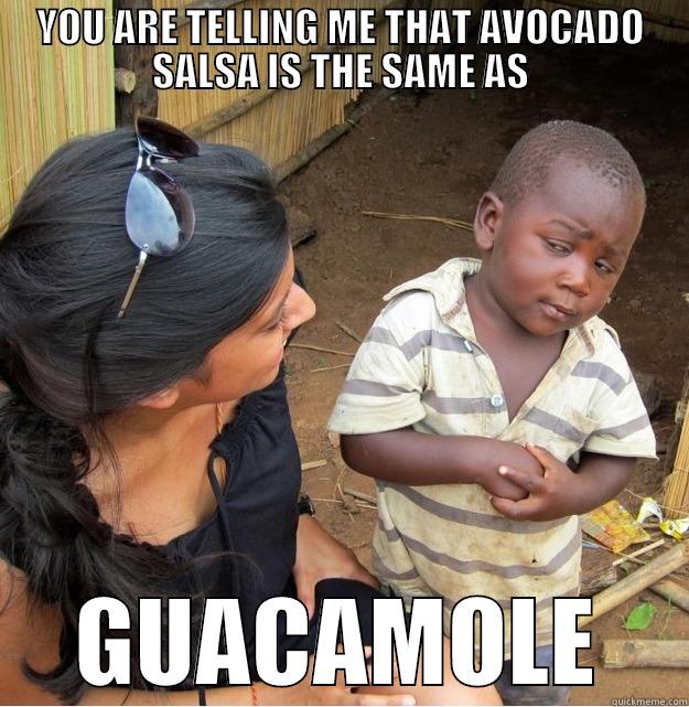 YOU ARE TELLING ME THAT AVOCADO SALSA IS THE SAME AS GUACAMOLE Skeptical Third World Kid