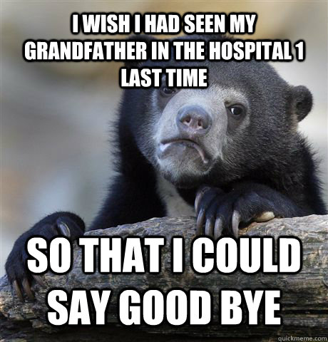 I wish I had seen my grandfather in the hospital 1 last time So that I could say good bye  Confession Bear
