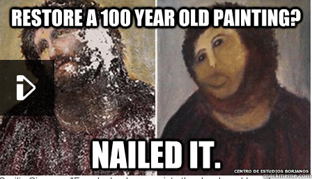 Restore a 100 year old painting? Nailed It. - Restore a 100 year old painting? Nailed It.  Spanish Fresco Restoration Botched