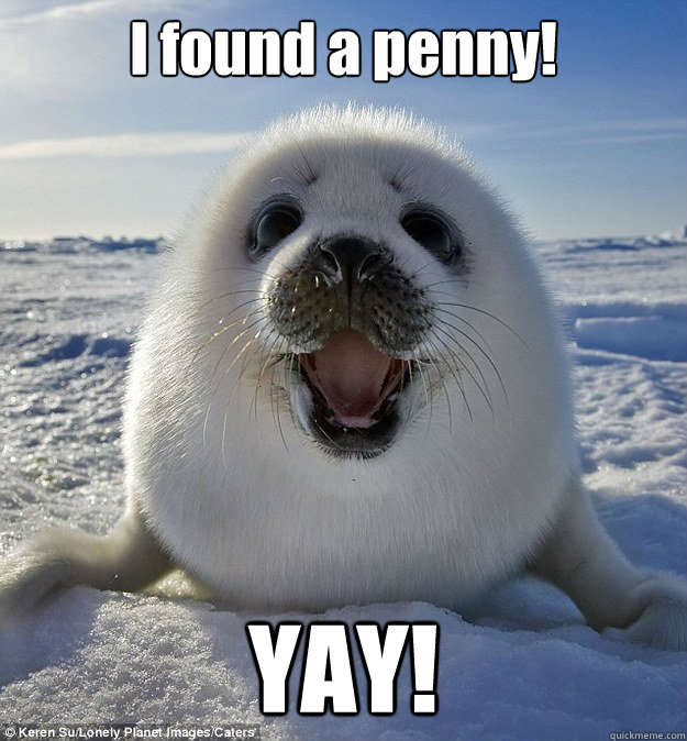 I found a penny! YAY!  Easily Pleased Seal