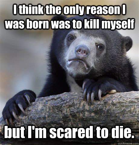 I think the only reason I was born was to kill myself but I'm scared to die.  Confession Bear
