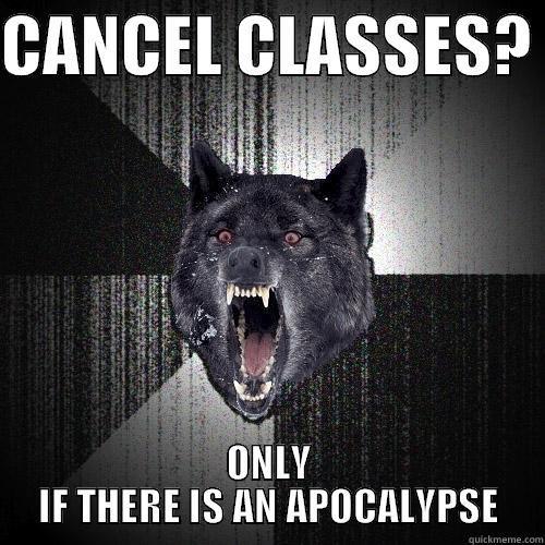 CANCEL CLASSES?  ONLY IF THERE IS AN APOCALYPSE Insanity Wolf