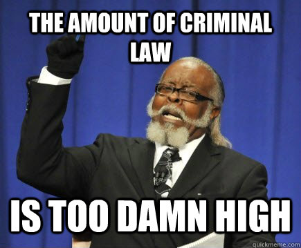 The amount of criminal law is too damn high  Too Damn High