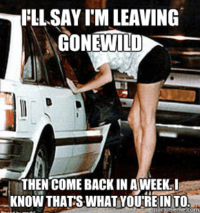 I'll say I'm leaving gonewild then come back in a week. I know that's what you're in to.  FB karma whore
