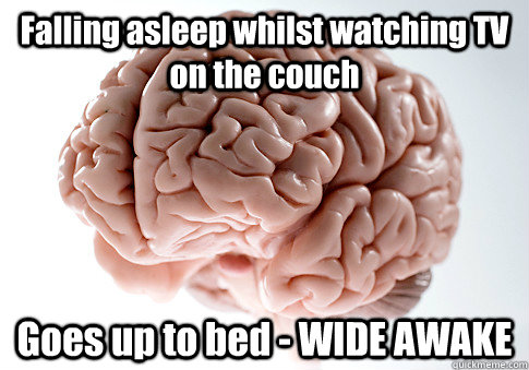 Falling asleep whilst watching TV on the couch Goes up to bed - WIDE AWAKE  Scumbag Brain