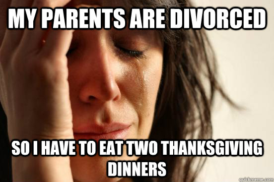 My parents are divorced so i have to eat two thanksgiving dinners  First World Problems