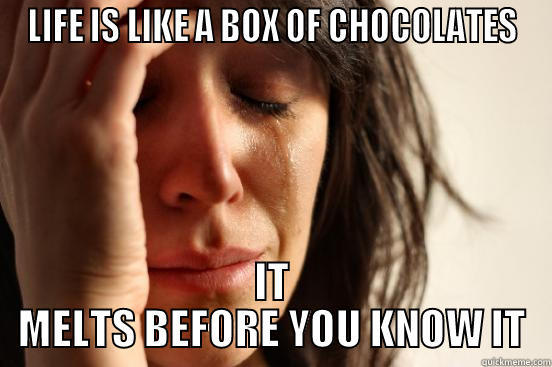LIFE IS LIKE A BOX OF CHOCOLATES IT MELTS BEFORE YOU KNOW IT First World Problems