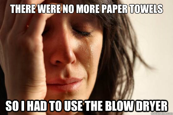 There were no more paper towels So I had to use the blow dryer  First World Problems