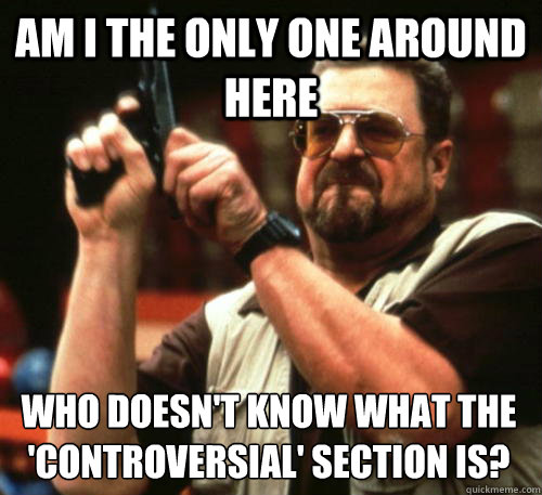 Am i the only one around here Who doesn't know what the 'controversial' section is?  Am I The Only One Around Here