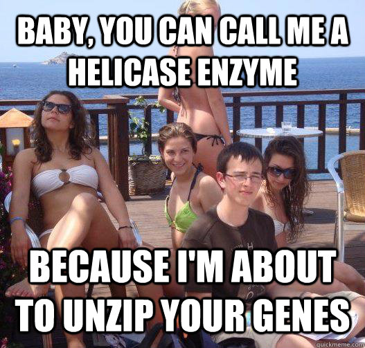 BABY, YOU CAN CALL ME A HELICASE ENZYME BECAUSE I'M ABOUT TO UNZIP YOUR GENES  Priority Peter
