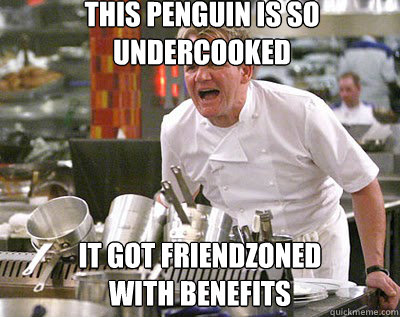 this penguin is so
undercooked it got friendzoned
with benefits  Chef Ramsay