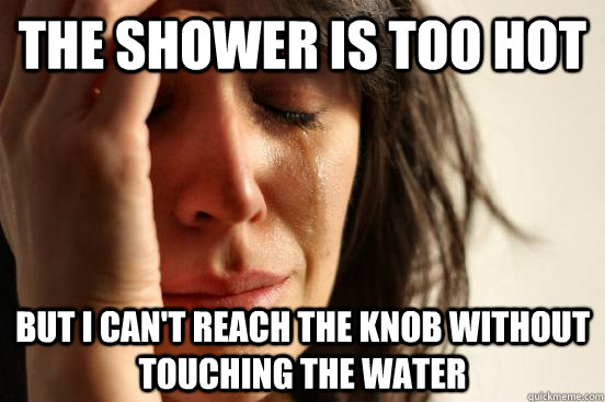 the shower is too hot but i can't reach the knob without touching the water  First World Problems