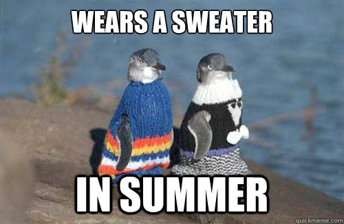 wears a sweater in summer  Socially Awkward Penguin