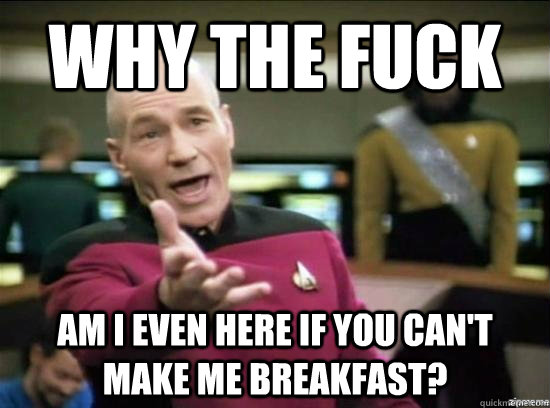 Why the fuck am I even here if you can't make me breakfast? - Why the fuck am I even here if you can't make me breakfast?  Annoyed Picard HD