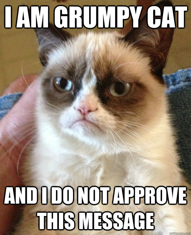 I am grumpy cat and i do not approve this message  Grumpy Cat