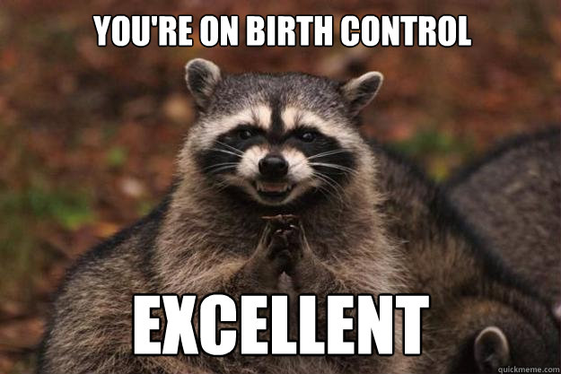 you're on birth control excellent  Evil Plotting Raccoon