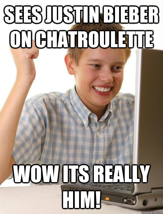 SEES JUSTIN BIEBER ON CHATROULETTE WOW ITS REALLY HIM!  First Day on the Internet Kid