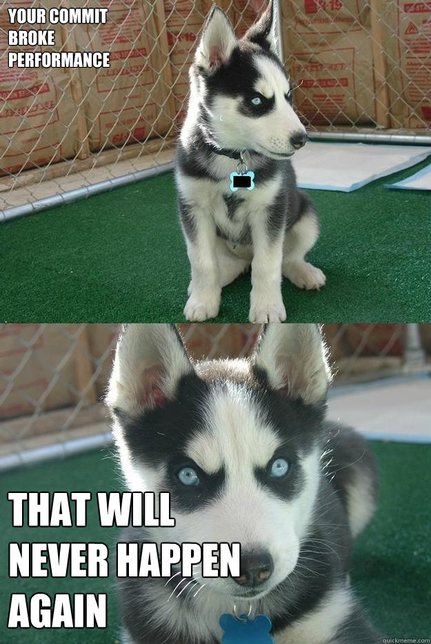 Your commit
broke 
performance That will
never happen
again  Insanity puppy