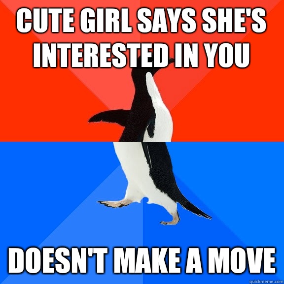 Cute girl says she's interested in you Doesn't make a move  Socially Awesome Awkward Penguin