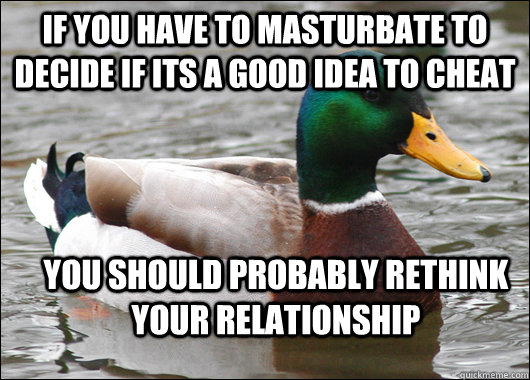 If you have to masturbate to decide if its a good idea to cheat You should probably rethink your relationship  Actual Advice Mallard